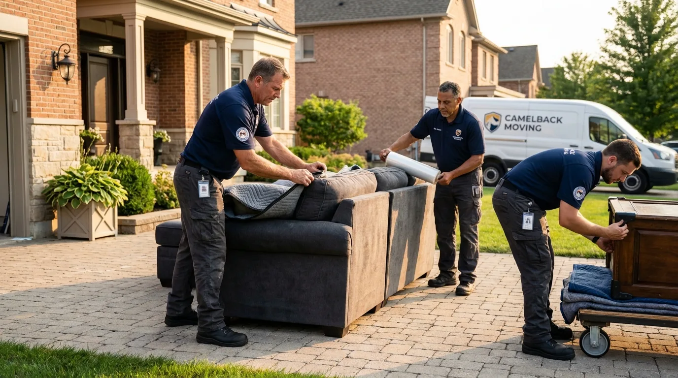 Large estate moving crew wrapping furniture in New Wilmington, PA