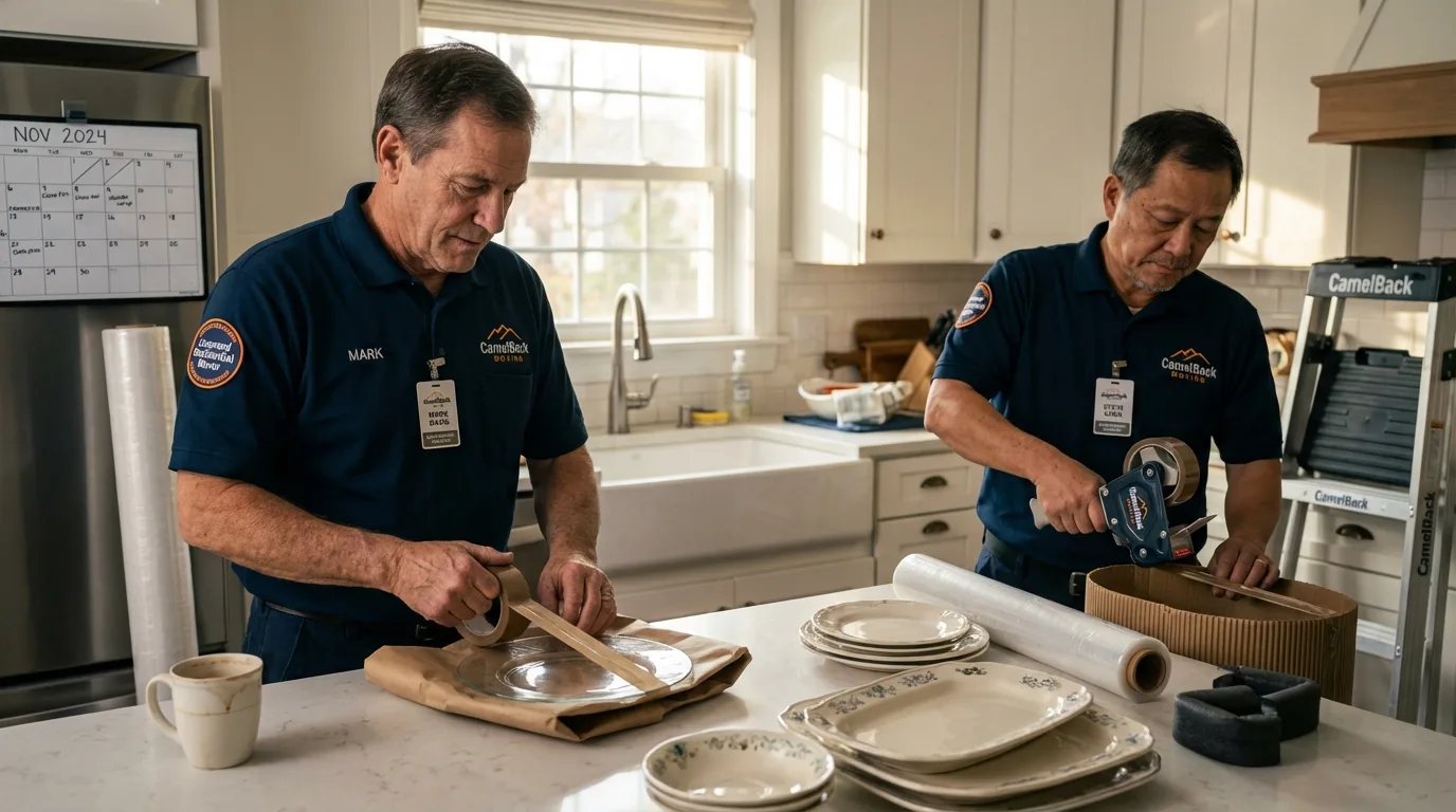 Professional crew packing kitchen dishware in New Wilmington, PA